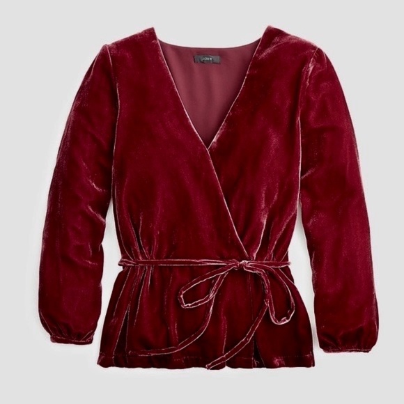 J. CREW Faux-Wrap Top in Drapey Velvet Belted Peplum Blouse Holidays Party 4 - Picture 12 of 16